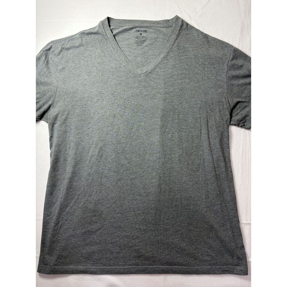 True Classic V-Neck T-Shirt Charcoal Heather Grey Soft Blend Athletic Men XL